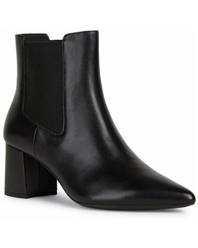 Geox Black 'd Bigliana A' Leather Ankle Boots