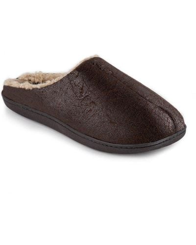 Isotoner Distressed Mule With Check Sock Slipper - Brown