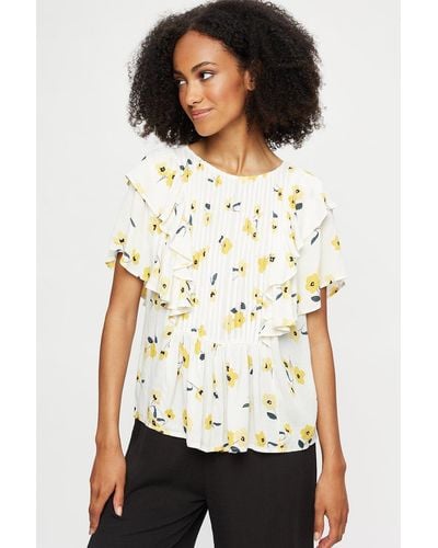 Dorothy Perkins Tall Yellow Floral Shirred Top - White