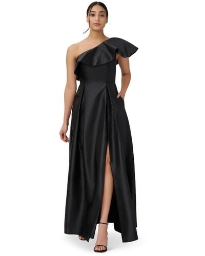 Adrianna Papell One Shoulder Mikado Gown - Black