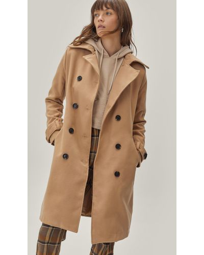 Nasty Gal Button Front Belted Collared Coat - Natural
