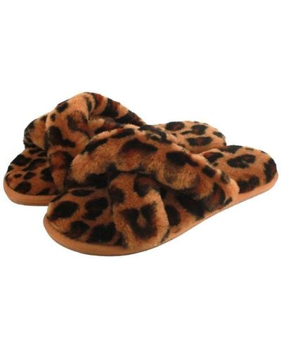 Eastern Counties Leather Delilah Leopard Print Sheepskin Slippers - Brown