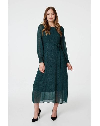 Izabel London Animal Print Long Sleeve Midi Dress - Green