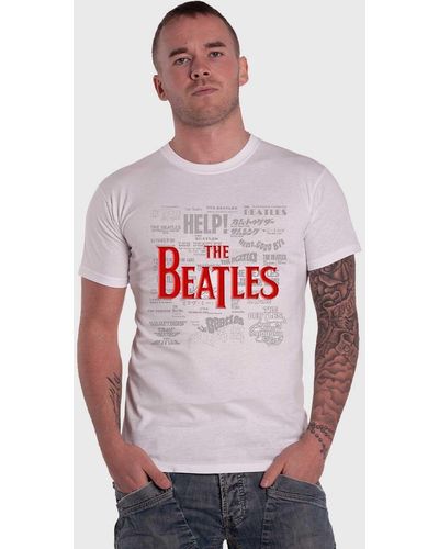 Beatles Song Titles Puff Print T Shirt - Red