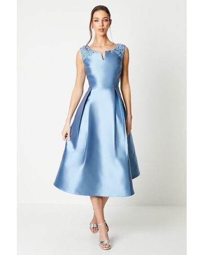 Coast Twill Dress With Lace Trim - Blue