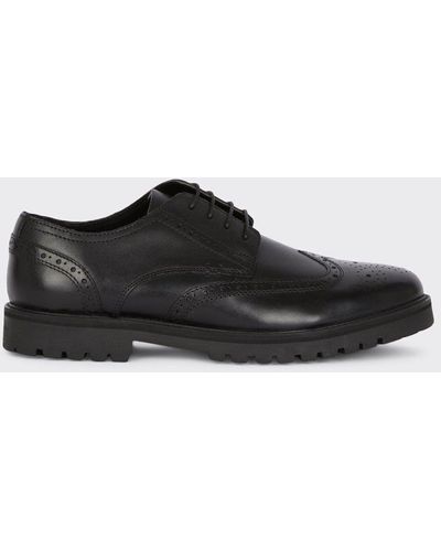 Burton Black Leather Brogue Shoes With Chunky Sole