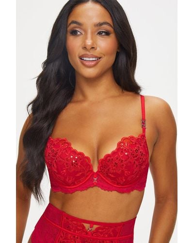 Ann Summers Icon Padded Plunge Bra - Red