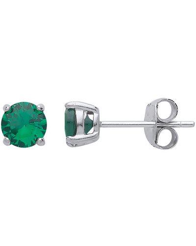 Jewelco London Sterling Silver Emerald-green 5mm Solitaire Stud Earrings - Rd5em