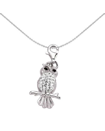 Jewelco London Sterling Silver Crystal Wise Owl Hoot Link Charm - Cm112 - White