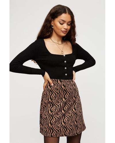 Dorothy Perkins Petite Camel Zebra Mini Skirt - Black