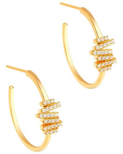 Pure Luxuries Gift Packaged 'cygnus' 18ct Yellow Gold Plated 925 Silver & Cubic Zirconia Hoop Earrings - Metallic