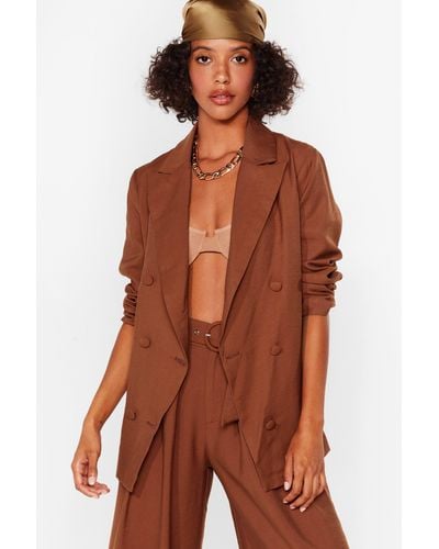 Nasty Gal Oversized Longline Double Breasted Blazer - Brown