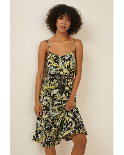 Oasis Tropical Print Woven Strappy Frill Hem Dress - Multicolour