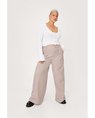 Nasty Gal Plus Size Brown Check Wide Leg Trouser - Natural