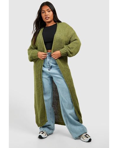 Boohoo Plus Premium Multicoloured Chunky Knit Maxi Cardigan - Green