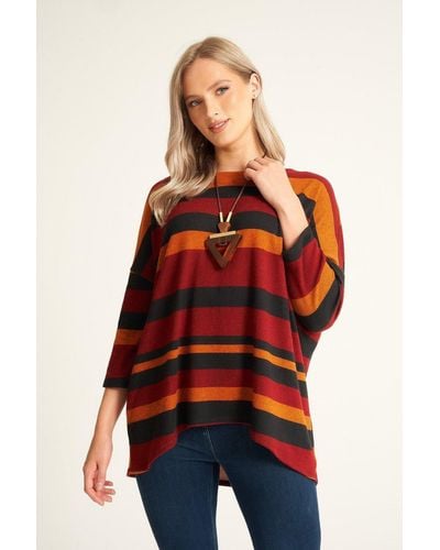Saloos Stripy Top With Necklace - Red