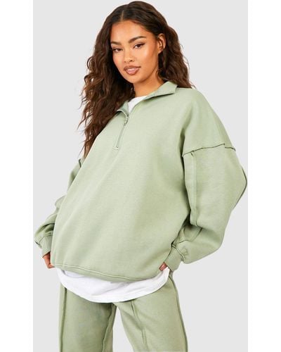 Boohoo Exposed Seam Oversized Half Zip Sweatshirt - Green