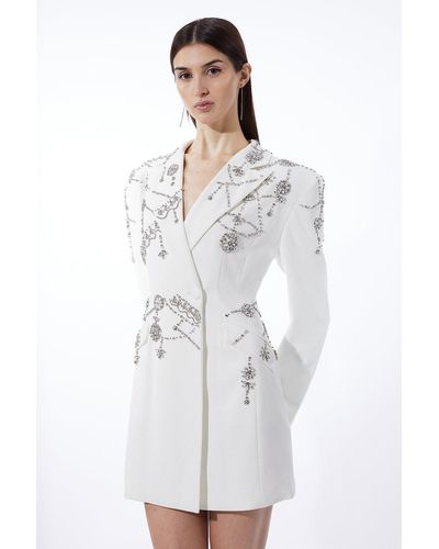 Karen Millen Petite Crystal Embellished Cady Blazer Mini Dress - White
