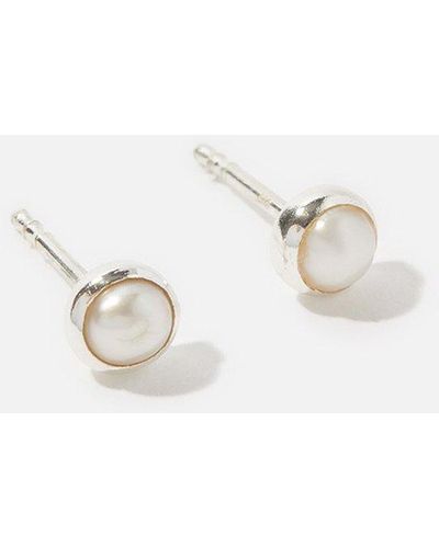 Accessorize Sterling Silver Encased Pearl Studs - Natural