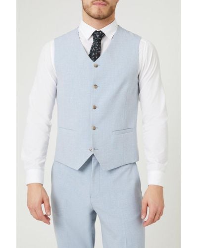 Burton Tailored Fit Pale Blue End On End Waistcoat