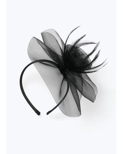 Wallis Black Mesh Feather Fascinator - Grey