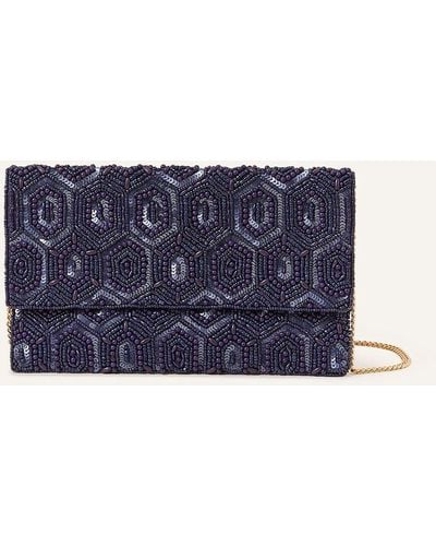 Accessorize Classic Beaded Hand Embellished Clutch - Blue
