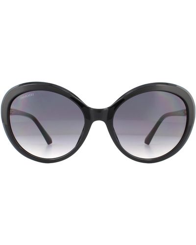 Swarovski Round Shiny Black Smoke Gradient Sunglasses - Brown