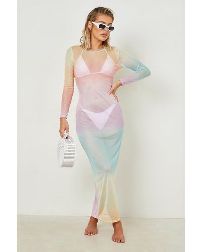 Boohoo Ombre Mesh Cover Up Maxi Beach Dress - Multicolour