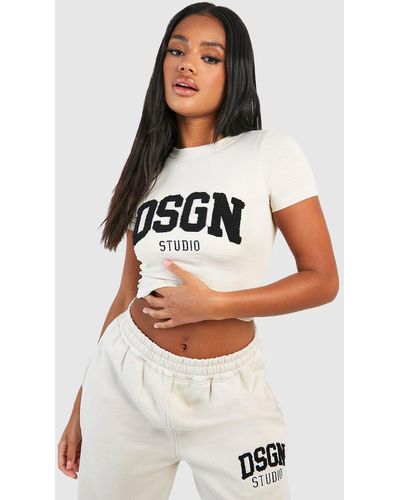Boohoo Dsgn Studio Towelling Applique Fitted T-shirt - White