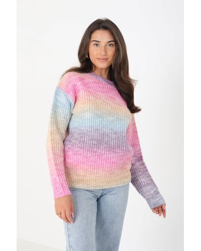 Brave Soul Pale Pink odile Ombre Fisherman Knit Jumper in Purple