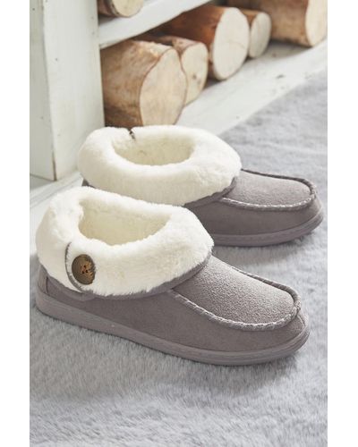 Cotton Traders Moccasin Bootie Slippers - Grey