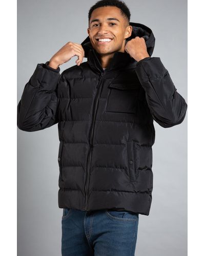 Tokyo Laundry Hooded Padded Funnel Neck Jacket With Sherpa Lining Hood - Black