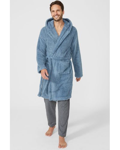DEBENHAMS Loungeable Vintage Sherpa Hooded Gown - Blue