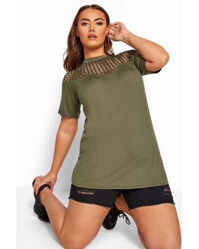 Yours Fishnet Insert Top - Green