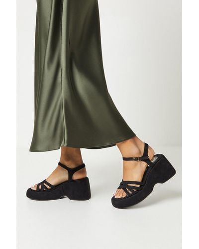 Faith : Heather Chunky Platform Strappy Wedge Sandals - Green
