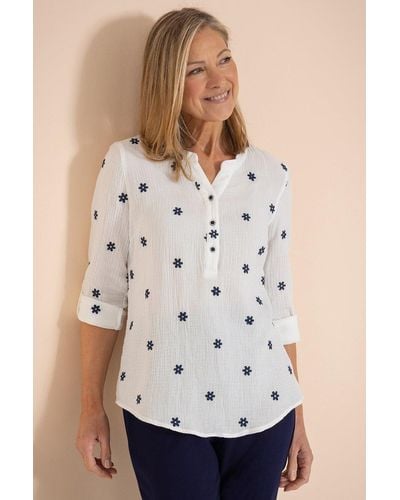 Anna Rose Embroidered Cotton Top - Natural