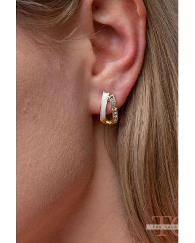 The Colourful Aura Shell Zircon White Marble U Shape Ear Stud Earrings - Brown