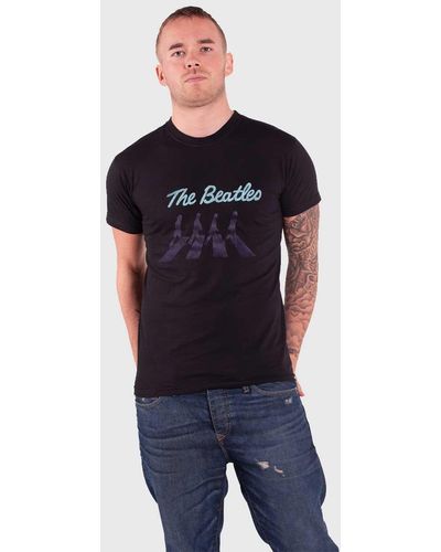 Beatles Abbey Road Crossing Silhouettes T Shirt - Blue