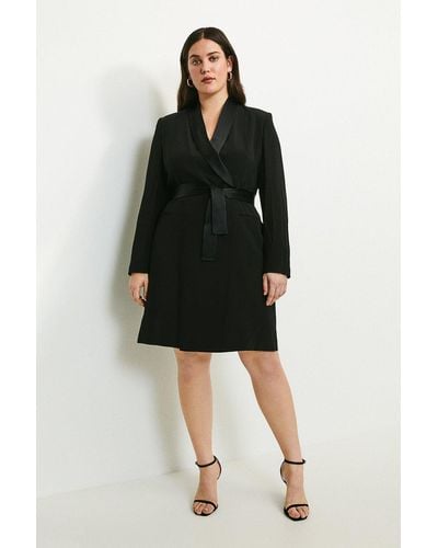 Karen Millen Plus Size Tuxedo Wrap Mini Dress - Black