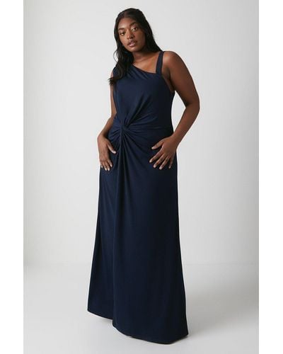 Coast Plus Size Twist Detail One Shoulder Jersey Bridesmaids Dress - Blue