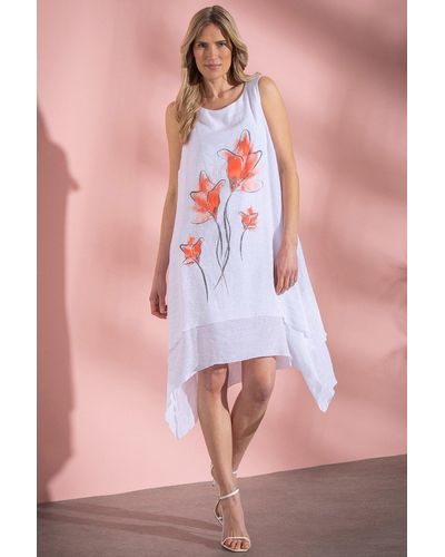 Klass Layered Dip Hem Placement Print Sleeveless Dress - Pink