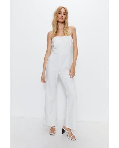 Warehouse Premium Pearl Strap Jumpsuit - White