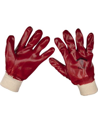 Loops 120 Pairs - Large General Purpose Pvc Gloves - Knitted Wrists - Waterproof - Red