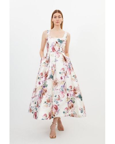 Karen Millen Romantic Floral Print Prom Woven Maxi Dress - Pink