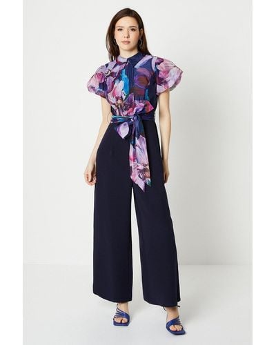 Coast Pintuck Bodice Jumpsuit With Puff Sleeve - Blue