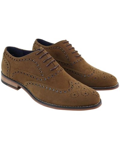 House Of Cavani Mens Classic Oxford Brogue Shoes In Tan/navy Suede - Black