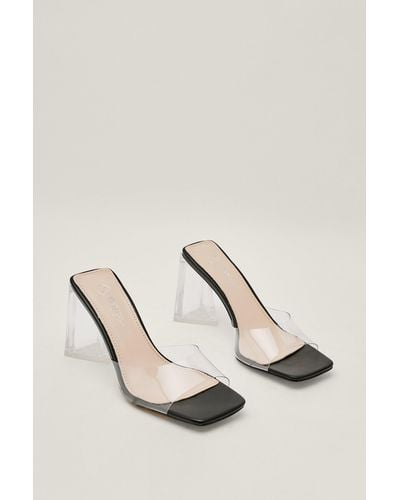 Nasty Gal Clear Square Toe Flared Heel Mules - Natural