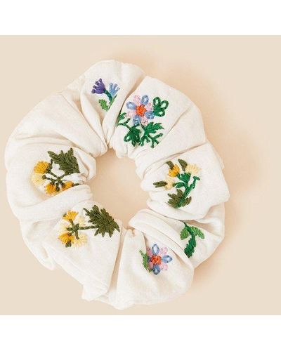Accessorize Embroidered Floral Scrunchie - Natural