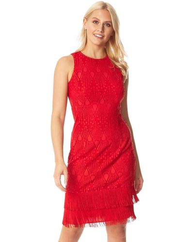 Roman Lace Tassel Sleeveless Flapper Dress - Red