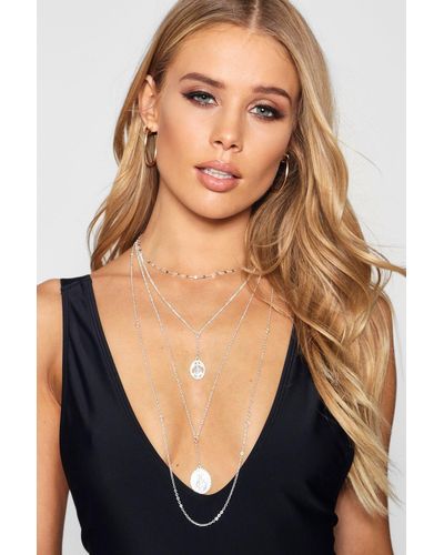 Boohoo Layered Choker Chain Sovereign Necklace - Blue